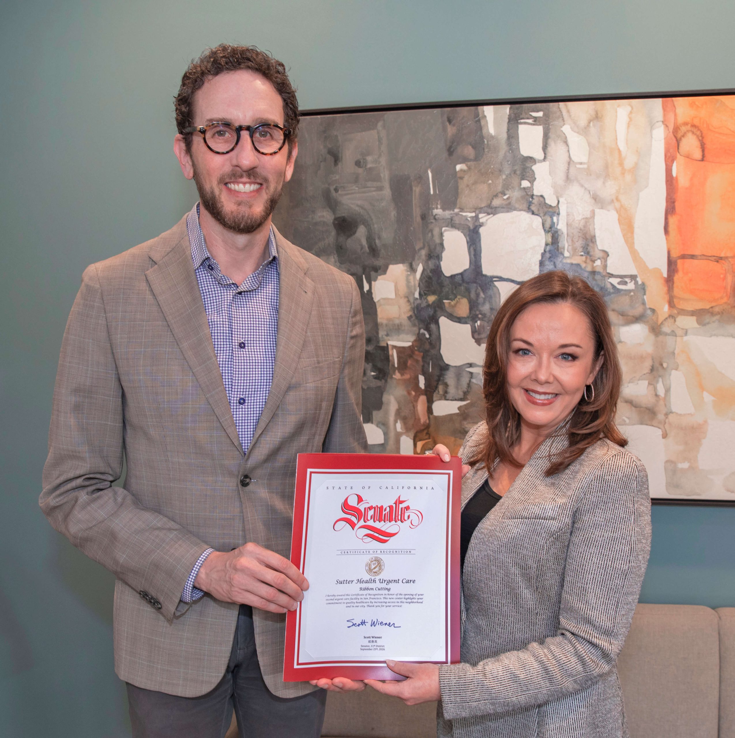 Senator Scott Wiener and Sutter's COO Christina Oh