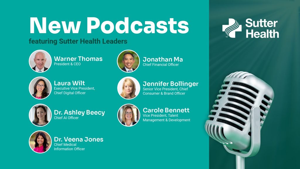 Graphic treatment with headshots laid over a two-tone teal background and a microphone on the right foreground